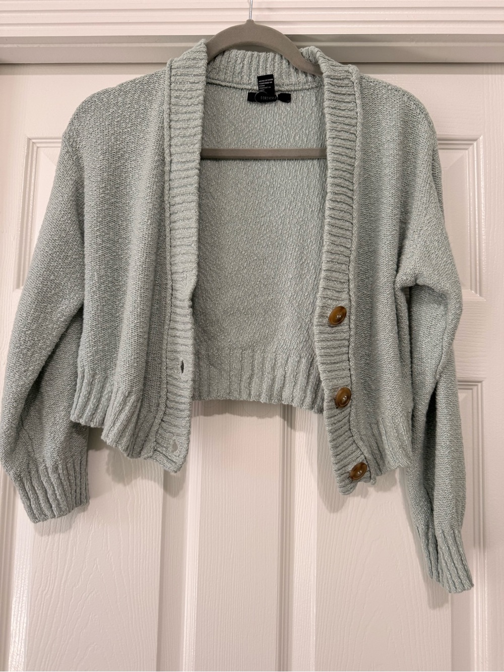 Forever 21 Cropped Open-Front Cardigan Sweater - Light Sage Green